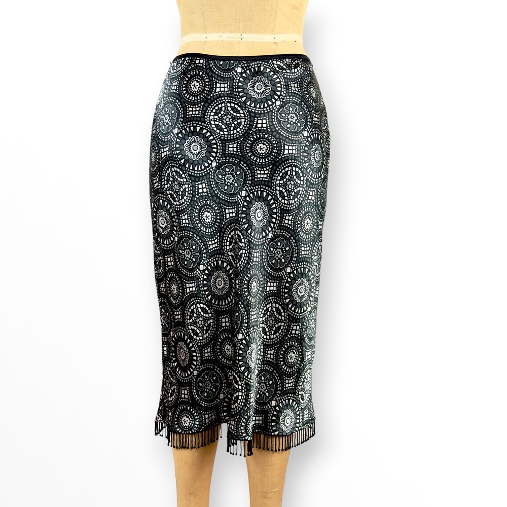 Y2K Wet Seal Fringe Skirt Iridecent Dark Cyber Mandala Print Whimsy Goth Size S - Picture 6 of 9